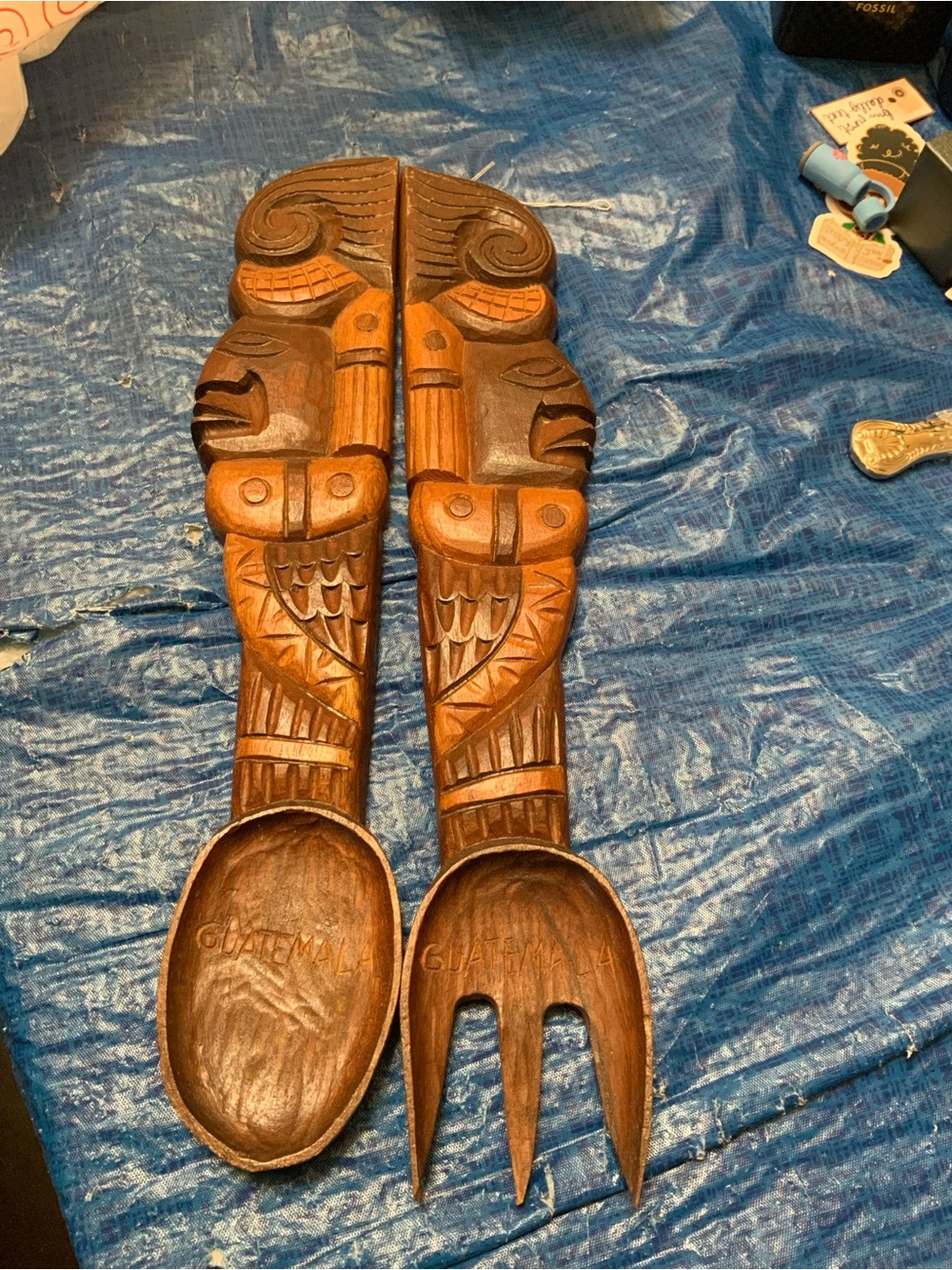 Vintage, hand-carved wooden wall decorations, from Guatemala